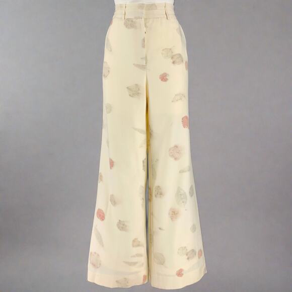 ALEJANDRA ALONSO ROJAS Size M Cream Natural Wool Leaves Print Zip Casual Pants - Picture 1 of 8